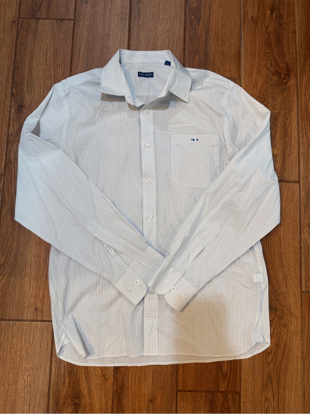 Fish hippie Light Blue Micro-Check Long-Sleeve Button-Down Shirt / men’s large
